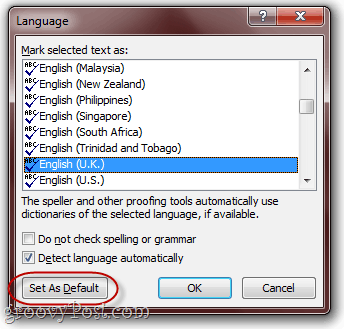 wijzig de standaard taal voor taalprogramma's in brits in word 2010