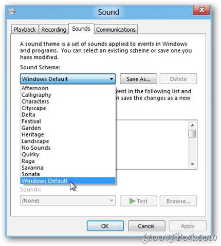 Windows 8 zmeniť predvolenú zvukovú schému