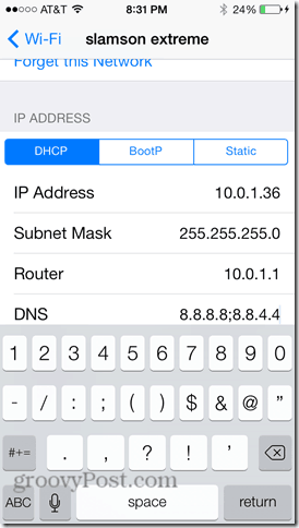 přiřazení veřejných dns google v ios 7