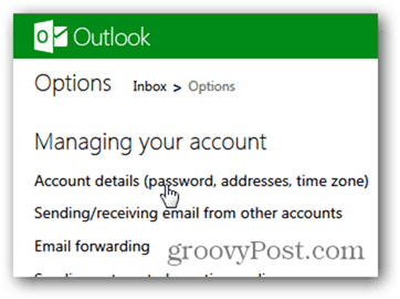 promijenite lozinku outlook.com - kliknite detalje računa