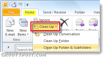 ล้างโฟลเดอร์หรือการสนทนาของคุณใน Outlook 2010