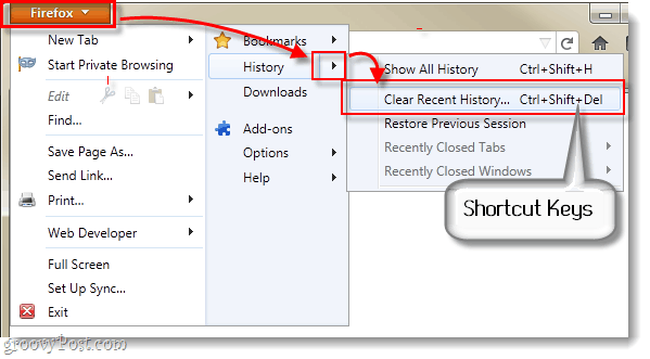 फ़ायरफ़ॉक्स 4 हालिया इतिहास को हटाएं