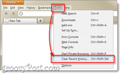 फ़ायरफ़ॉक्स 4 हाल ही में इतिहास उपकरण मेनू