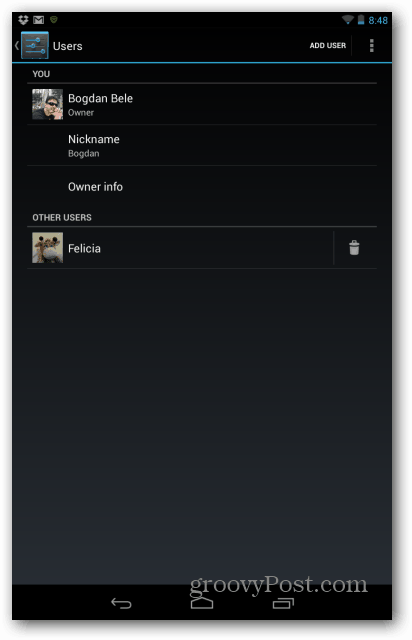 Google Nexus 7 उपयोगकर्ता हटाएं