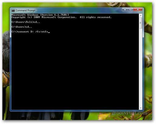 ange kommandot konvertera fat32 till ntfs