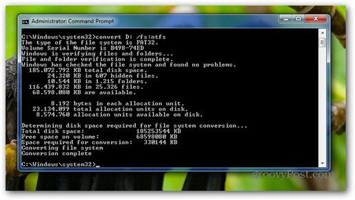 framgång konvertera fat32 till ntfs