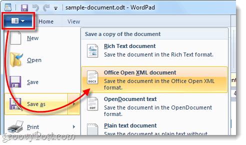 enregistrer le fichier odt en tant que document XML ouvert