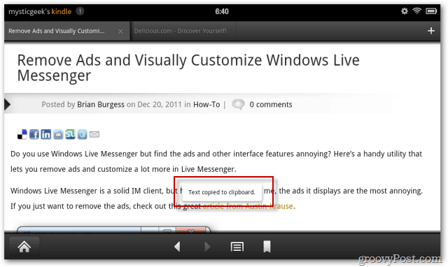 Kindle Fire Text се копира в клипборда