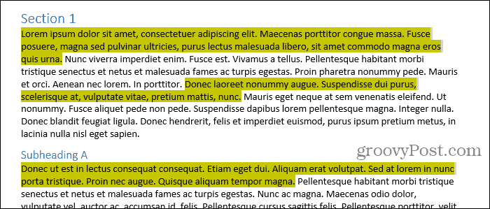 Markierter Text in Word ausgewählt