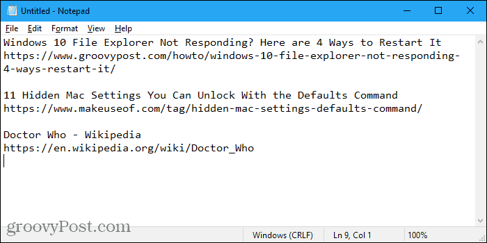 URL copiées depuis Firefox dans Notepad à l'aide de FoxyTabs