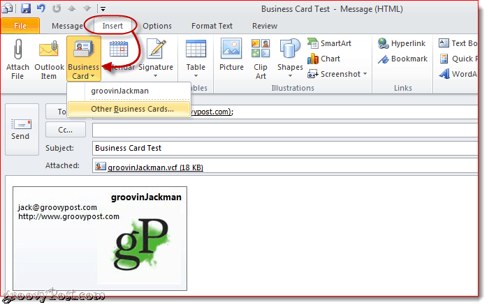 Επισύναψη επαγγελματικής κάρτας στην υπογραφή ηλεκτρονικού ταχυδρομείου του Outlook 2010