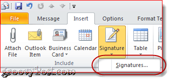 Επισύναψη επαγγελματικής κάρτας στην υπογραφή ηλεκτρονικού ταχυδρομείου του Outlook 2010