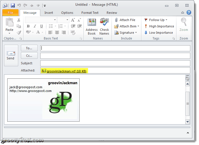 Επισύναψη επαγγελματικής κάρτας στην υπογραφή ηλεκτρονικού ταχυδρομείου του Outlook 2010