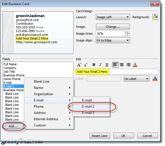 Προσαρμογή πεδίων στο Outlook 2010 vCard