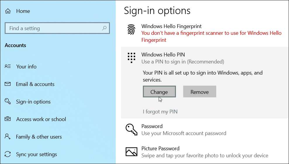 wijzigen PIN toevoegen Windows 10