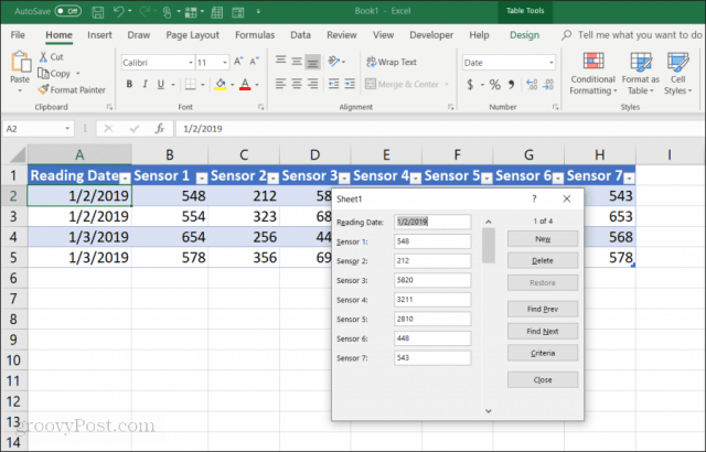 Excel'de veri giriş formu
