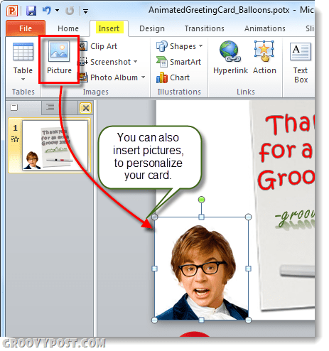 Fügen Sie Bilder von Powerpoint in die Grußkarte ein