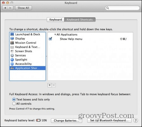 Raccourcis d'application OS X