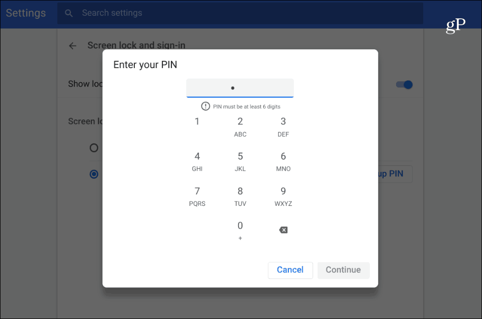 הזן את ה- Chromebook של ה- PIN שלך