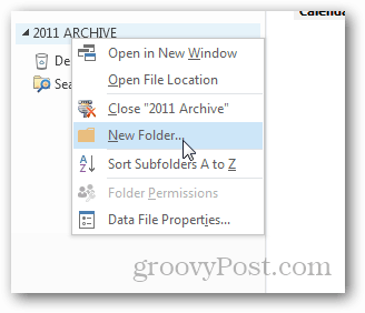วิธีสร้างไฟล์ pst สำหรับ outlook 2013 - โฟลเดอร์ใหม่