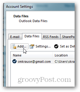 วิธีสร้างไฟล์ pst สำหรับ outlook 2013 - คลิกเพิ่ม