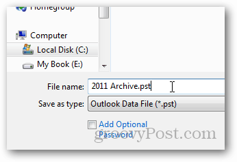 วิธีสร้างไฟล์ pst สำหรับ outlook 2013 - ชื่อ pst