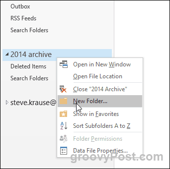 Outlook 2016 - Erstellen Sie einen neuen Ordner in der PST-Datei