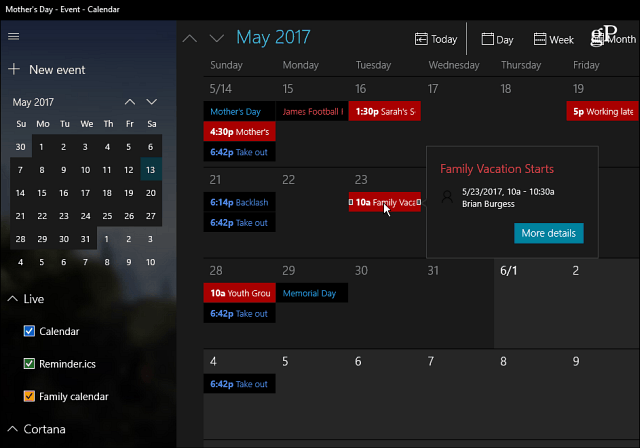 تطبيق Windows 10 Calendar