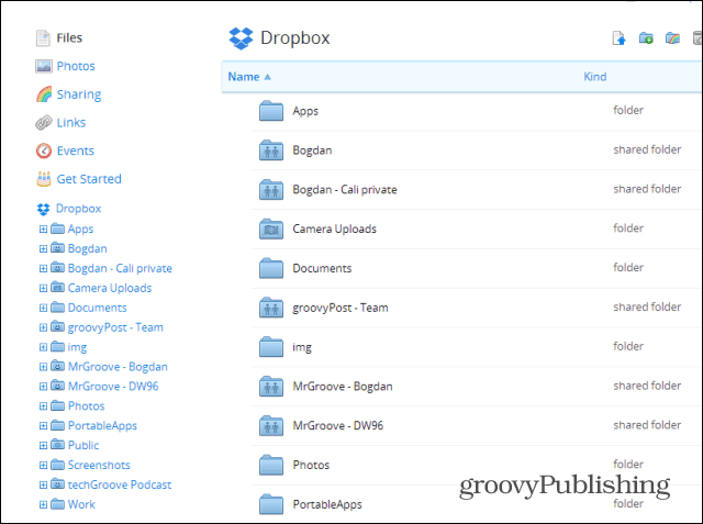 Estructura de árbol de Dropbox Chrome trabajando