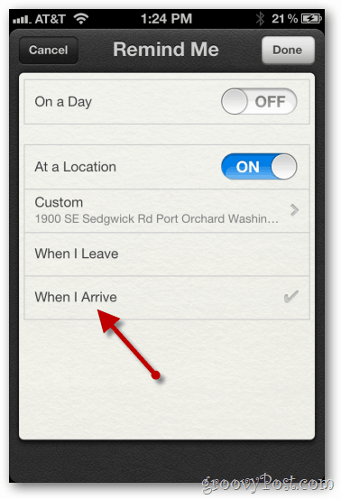 iphone 4 ios 5 konfigurerer stedsbasert påminnelse når jeg ankommer