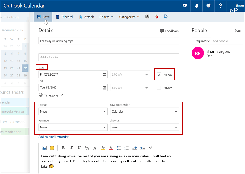 6 Informācija par Outlook kalendāra notikumiem