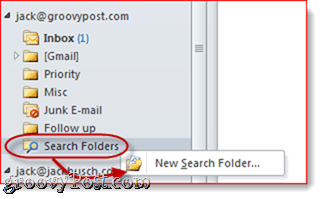 Foldery wyszukiwania programu Outlook 2010