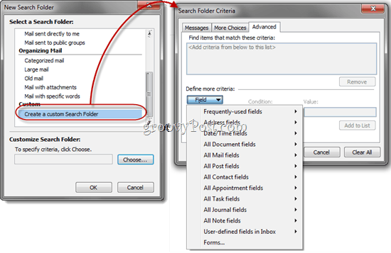 Foldery wyszukiwania programu Outlook 2010