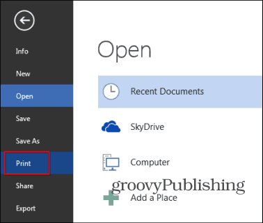 Stampa dell'archivio dei libretti di Word 2013