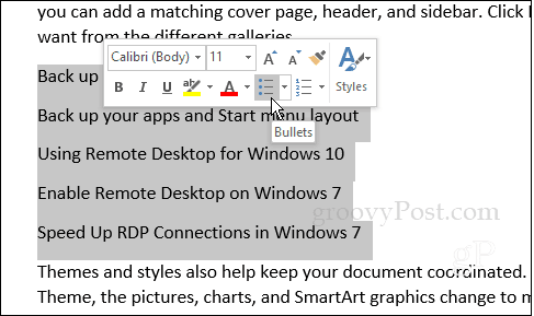 Sådan opretter du brugerdefinerede punkttegnelister i Word 2016