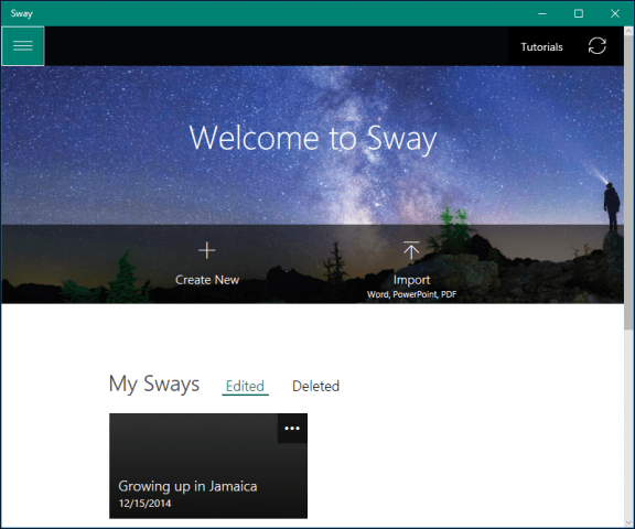 Az első Microsoft Sway létrehozása