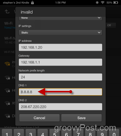 Kindle Fire WIFI DNS 및 IP 설정 변경-DNS IP 설정