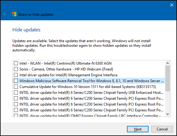 skjul opdatering 4