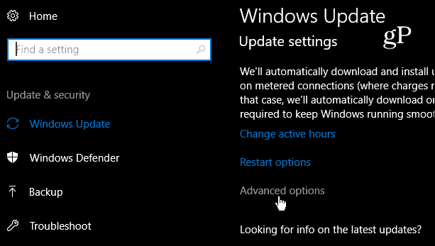 Напредне поставке ажурирања за Виндовс 10