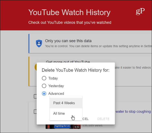 Usuń historię oglądania w YouTube