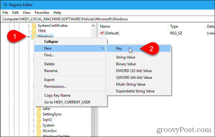 Erstellen Sie einen neuen Schlüssel im Registrierungseditor