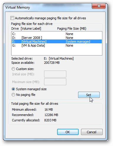 システム管理ページングファイルを有効にする システム管理ページングファイルを有効にする