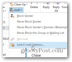 Outlook 2013: fai clic su Opzioni di posta indesiderata