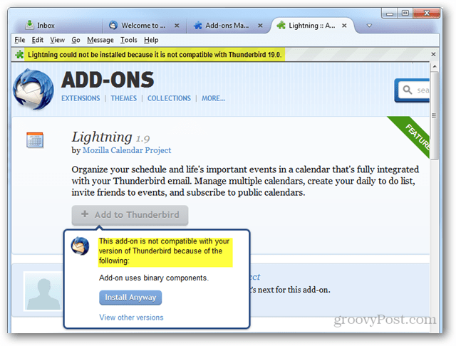 Hur du inaktiverar kompatibilitetskontroll av Thunderbird-tillägg