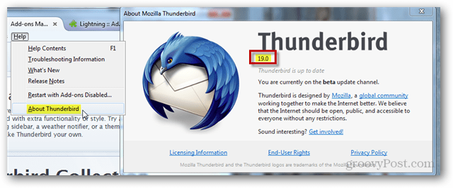 trova la versione di thunderbird