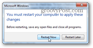 skal du genstarte din computer for at anvende ændringer