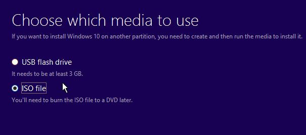 Wählen Sie Windows 10 ISO Media