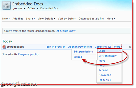 Osadź dokumenty SkyDrive