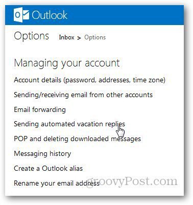 Mensaje de vacaciones de Outlook 2