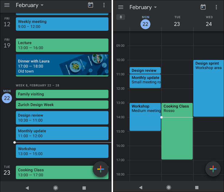 Calendário escuro do Google